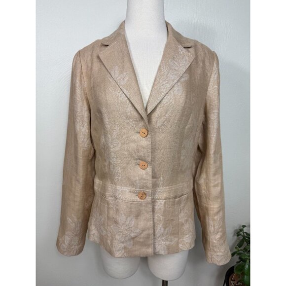 Tommy Bahama Womens‎ 100% Linen Tan Floral Button Up Jacket - Picture 1 of 13